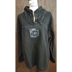 Sea Breeze of California Black Cotton Hooded Pullover Medium Top Beach Lounge